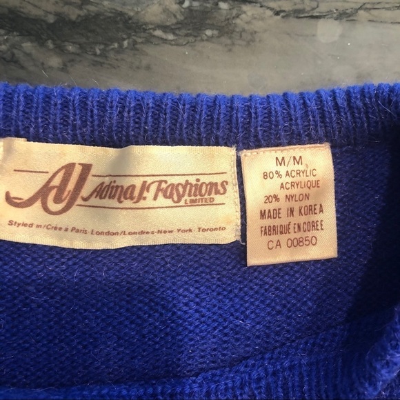 Vintage 1980s Embellished Blue Sweater M - Picture 4 of 8